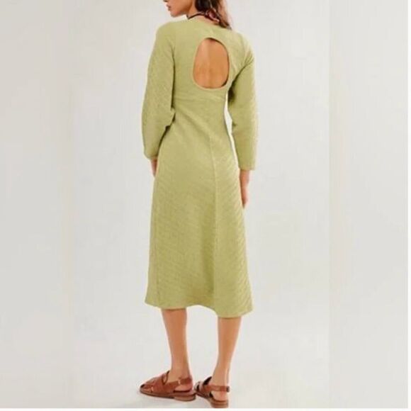 NWT Free People Yellow Gabby Seamless Midi DressIn Dried Aloe-GG14 - Picture 4 of 5